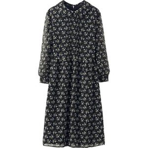 Uniqlo Chiffon 3/4 Sleeve Black Floral Printed Dress XS
